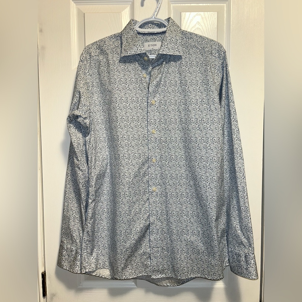 Eton Men's Slate Gray Floral Button Down Shirt